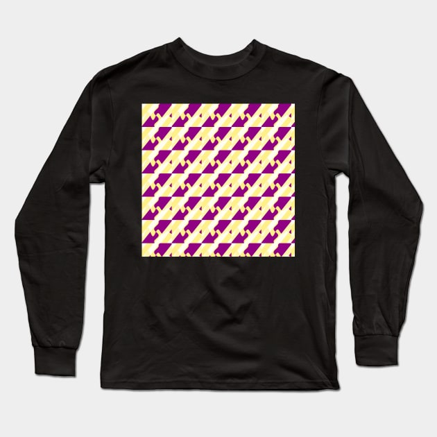Diagonal Geometric Pattern with Purple Curves and Yellow Stripes Long Sleeve T-Shirt by Kanika Behari Studio